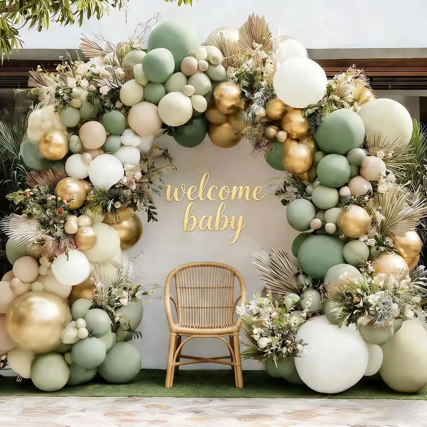 Sage Green Baby Shower Balún Garland